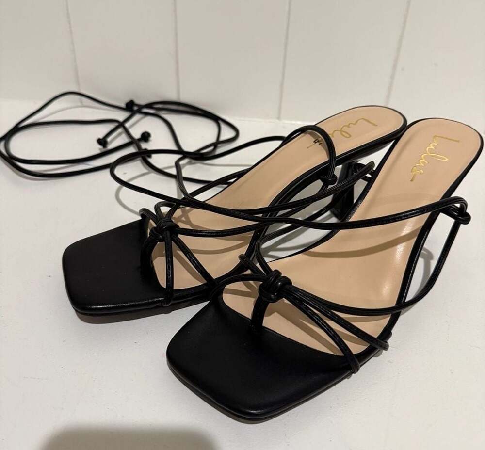 Lulus Black Lace-Up Square Toe Heeled Sandals